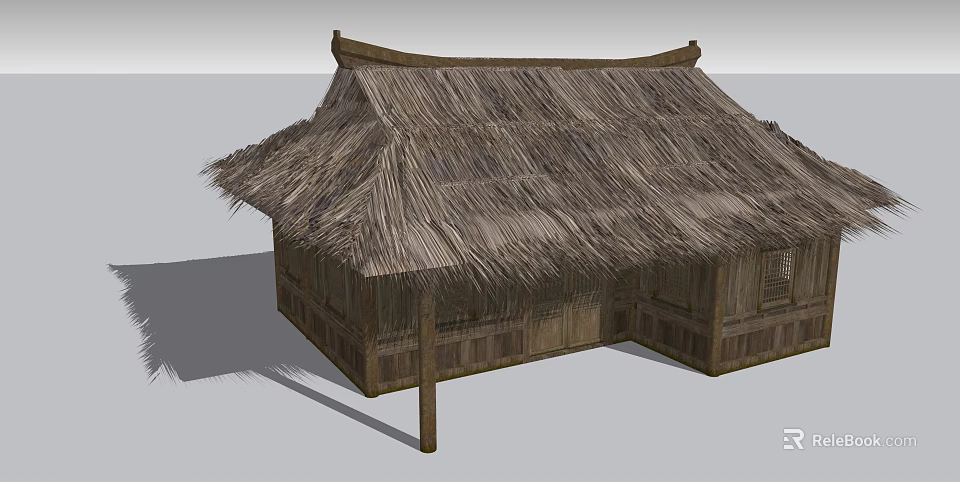 Traditional Thatched House With Wooden Structure And Classic Thatched Roof Design 3d model 