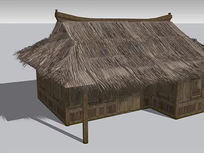 Traditional Thatched House With Wooden Structure And Classic Thatched Roof Design 3d model