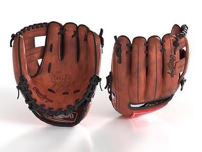 Pair of High Quality Leather Baseball Gloves with Durable Design for Sports Games 3d model