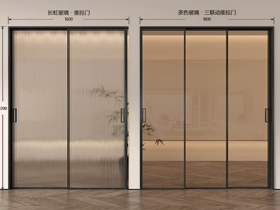 Modern Interior Design With Ribbed Glass Sliding Doors And Tea Gray Triple Panel Sliding Doors 3d model