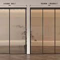 Modern Interior Design With Ribbed Glass Sliding Doors And Tea Gray Triple Panel Sliding Doors