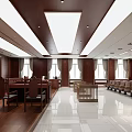 Courtroom Interior With Judge's Bench Wooden Panels And Arranged Seats