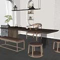 New Chinese Style Tea Table and Chair Combination Solid Wood Tea Table Tea Table Tea Room Tea Tasting Area Tea Tray Tea Set Large Plate Table 3d model