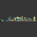 Colorful Cartoon Plant Scene With Vibrant Leaves Flowers And Cute Mushroom Shapes