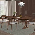 Modern Dining Room Interior With Wooden Table Chairs Pendant Light Window And Rug
