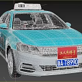 Blue and White Sedan Taxi Car With Roof Sign And Worker Pioneer Front Design