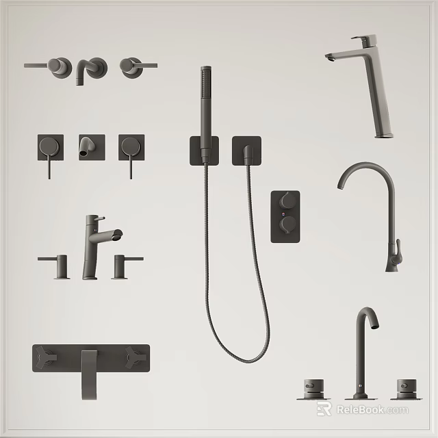 Modern Various Types Bathroom Kitchen Shower Faucets And Fixtures Collection 3d model 