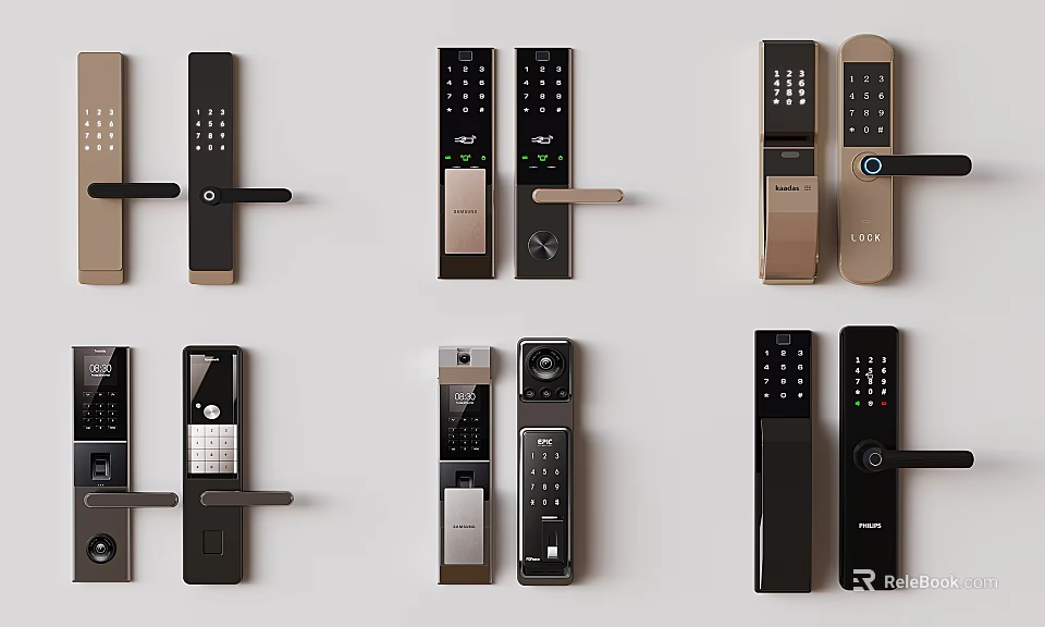 Modern Door Handles With Various Smart Lock Designs And Sleek Metal Finishes 3d model 