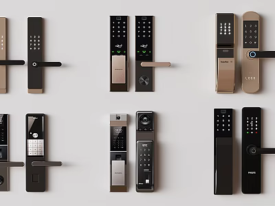 Modern Door Handles With Various Smart Lock Designs And Sleek Metal Finishes 3d model