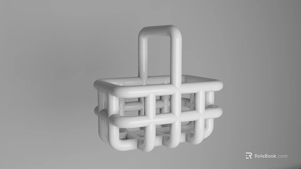 White Plastic Storage Basket With Handle And Grid Design For Household Use 3d model