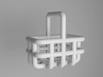 White Plastic Storage Basket With Handle And Grid Design For Household Use 3d model