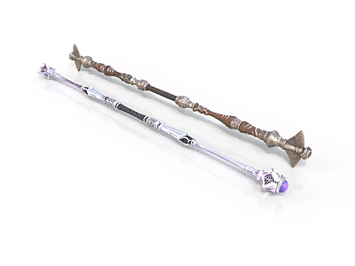 Decorative Household Accessories Two Intricate Metallic Wands With Carved Patterns And Gemstone Accents 3d model