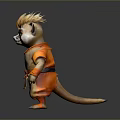 Animated Mongoose With Spiky Hair Wearing Orange Brown Outfit Standing On Gray Background