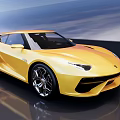 Yellow Sports Car With Sleek Exterior Design And Shiny Alloy Wheels On Blue Sky