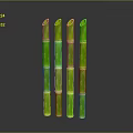 Five Tall Green Bamboo Stems With Shiny Surface Against Dark Background