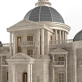 Detached Villa With Stone Exterior Symmetrical Design Central Dome Arched Porch And Classical Windows
