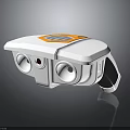 White And Orange Electronic Device With Dual Circular Lenses Digital Display And Black Component