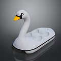 White Swan Shaped Inflatable Pool Float With Yellow Beak And Cup Holders 3d model