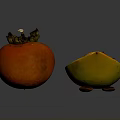 Fresh Whole Persimmon and Halved Persimmon with Seeds Showing Juicy Flesh