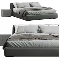 Modern Gray Double Bed With Upholstered Headboard And Nightstand Linen Bedding Design