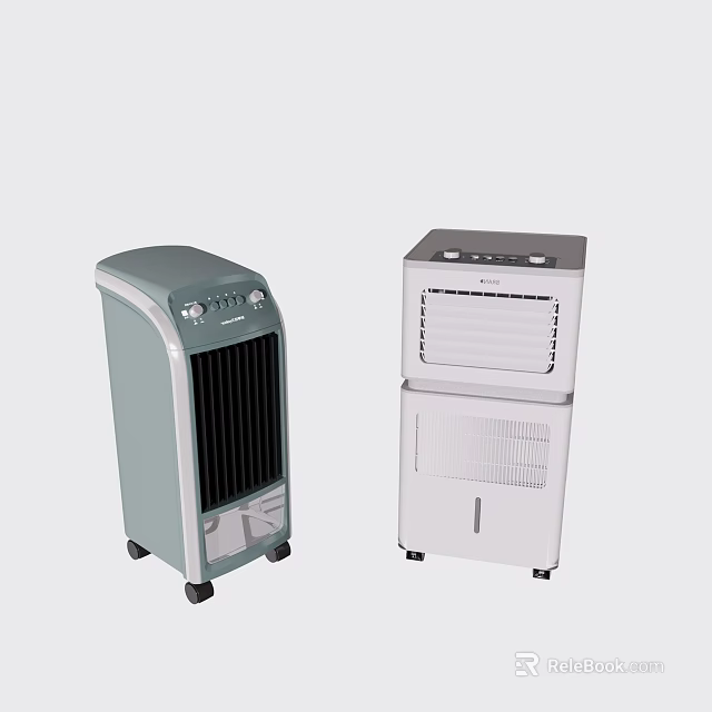 Gray And White Air Cooler Fans With Modern Design And Portable Wheels For Home Use 3d model 