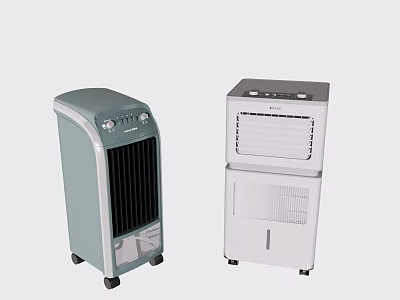Gray And White Air Cooler Fans With Modern Design And Portable Wheels For Home Use 3d model