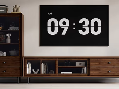 Modern Wooden TV Stand In Living Room Interior With Drawers Open Shelves And Decorative Items 3d model