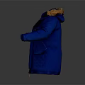 Warm Blue Winter Puffer Coat With Fur Collar And Front Pockets