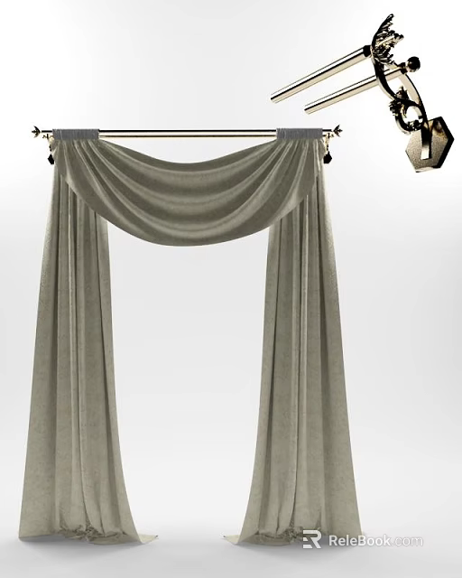 Elegant Gray Velvet Curtains With Pleated Top Drapery And Decorative Tassels 3d model 