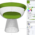 Modern Public Chair With Green Cushion And Metal Wire Mesh Conical Base Design
