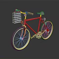 Stylish Red Bicycle With Yellow Handlebars And Black White Checkered Decoration