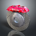 Red Brembo Brake Caliper With Ventilated Silver Disc Rotor Assembly 3d model