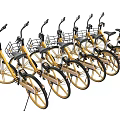 Modern Bicycle Lockers With Neatly Arranged Yellow Bicycles And Baskets
