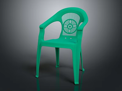 Green Plastic Lightweight Leisure Chair with Armrests Perforated Backrest and Seat for Casual Use 3d model
