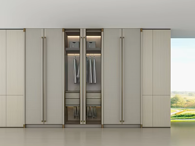 Modern Wardrobe Interior Design With Double Doors And Storage Compartments 3d model