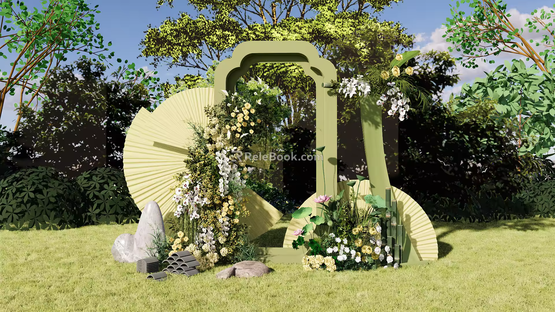 New Chinese-style Meichen Xiaozhong Wedding Background 3d model