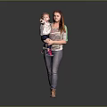 Woman Holding Little Child Pointing At Something In Studio Background