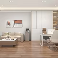 Spacious Modern Office Interior With Gray Chairs Large Screen Bookshelves And Green Plants