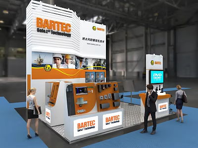BARTEC Safe Technologies Exhibition Booth With Technical Equipment And People Interacting 3d model