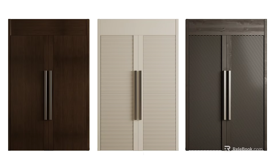 Modern Double Doors in Wooden Beige and Dark Gray with Textured Panel Design 3d model 