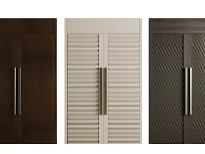 Modern Double Doors in Wooden Beige and Dark Gray with Textured Panel Design 3d model