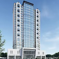 Modern High Rise Office Building With Glass Curtain Wall Exterior And Surrounding Trees