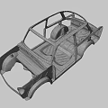 Yellow Old Car Frame With Rusted Worn Body Structure And Missing Parts