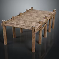 Rustic Wooden Platform Structure With Multiple Support Posts And Plank Surface
