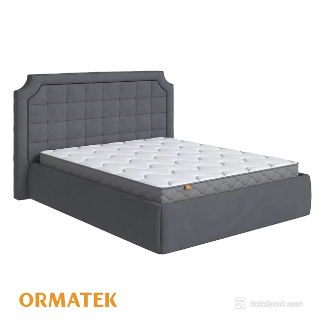 Modern Double Bed Design With Gray Tufted Headboard And White Mattress 3d model 