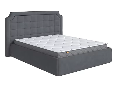 Modern Double Bed Design With Gray Tufted Headboard And White Mattress 3d model