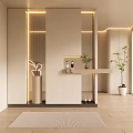 Modern Luxury Shoe Cabinet In Entryway With Mirror Ambient Lighting And Decorative Plants