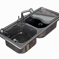 Stainless Steel Double Bowl Kitchen Sink With Modern Faucet And Drainer