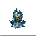 Elegant Ice Queen Seated On Icy Blue Crystal Throne With Green White Gown And Crown