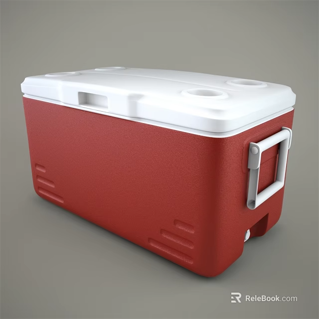 Red And White Cooler Box With Lid Handle And Ventilation Holes For Outdoor Use 3d model 